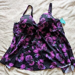 Torrid | Black and Purple Tankini Swim Top | Size 3R